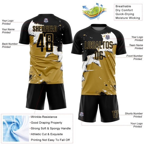 Uniforme Blanco - Camiseta Antigua Personalizada Spalsh Fútbol Negro Dorado Sublimación Uniforme Blanco - Camiseta Antigua Personalizada Spalsh Fútbol Negro Dorado Sublimación