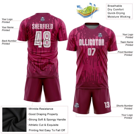 Uniforme de sublimación, camiseta de fútbol personalizada de visitante, color carmesí, blanco
