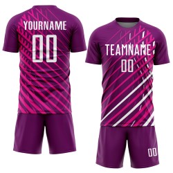 Uniforme personalizado de fútbol rosa sublimado blanco-carmesí Uniforme personalizado de fútbol rosa sublimado blanco-carmesí