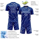 Camiseta personalizada de fútbol Royal Lightning, uniforme blanco de sublimación Camiseta personalizada de fútbol Royal Lightning, uniforme blanco de sublimación