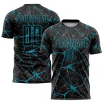 Camiseta de fútbol personalizada de sublimación en color verde azulado y negro Camiseta de fútbol personalizada de sublimación en color verde azulado y negro