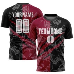 Camiseta de fútbol rasca y gana, uniforme de sublimación, personalizada, con estampado de grafiti en negro y granate.