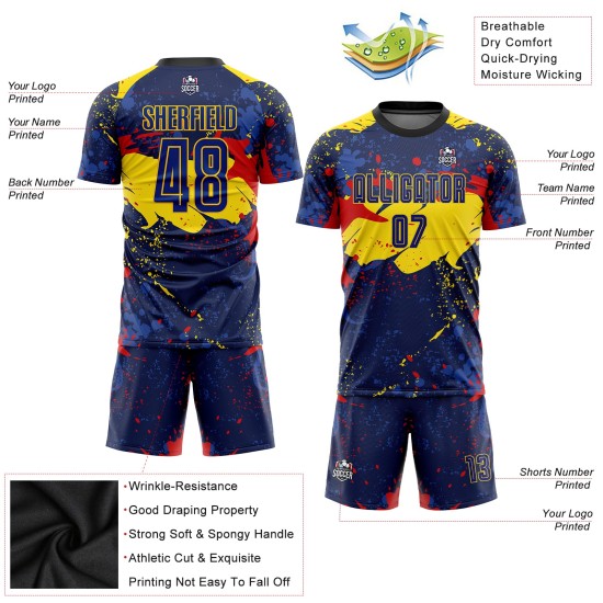 Camiseta de fútbol de sublimación personalizada de uniforme dorado real Camiseta de fútbol de sublimación personalizada de uniforme dorado real