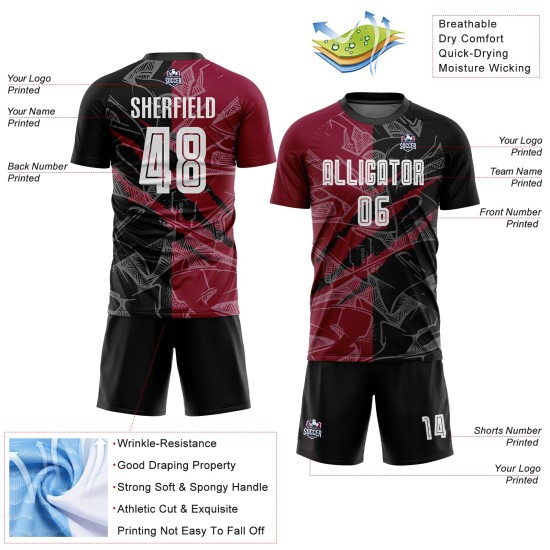 Camiseta de fútbol rasca y gana, uniforme de sublimación, personalizada, con estampado de grafiti en negro y granate.