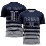 Uniforme de fútbol personalizado de moda con raya diplomática azul marino, camiseta de sublimación gris Uniforme de fútbol personalizado de moda con raya diplomática azul marino, camiseta de sublimación gris