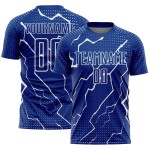 Camiseta personalizada de fútbol Royal Lightning, uniforme blanco de sublimación Camiseta personalizada de fútbol Royal Lightning, uniforme blanco de sublimación