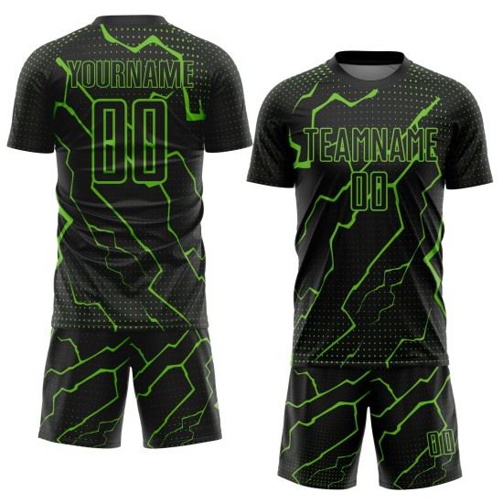 Camiseta de fútbol Aurora verde relámpago, uniforme negro de sublimación, personalizada