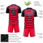 Camiseta de fútbol personalizada por sublimación, color rojo, azul marino y blanco
