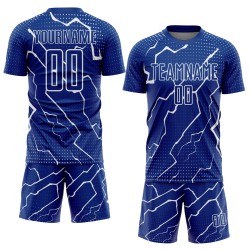 Camiseta personalizada de fútbol Royal Lightning, uniforme blanco de sublimación Camiseta personalizada de fútbol Royal Lightning, uniforme blanco de sublimación