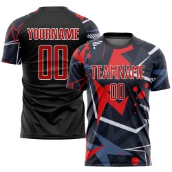 Uniforme de fútbol sublimado personalizado, camiseta roja y blanca, color negro