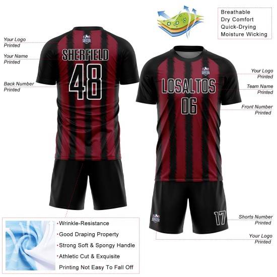 Camiseta de fútbol personalizada de sublimación en negro carmesí y blanco. Camiseta de fútbol personalizada de sublimación en negro carmesí y blanco.