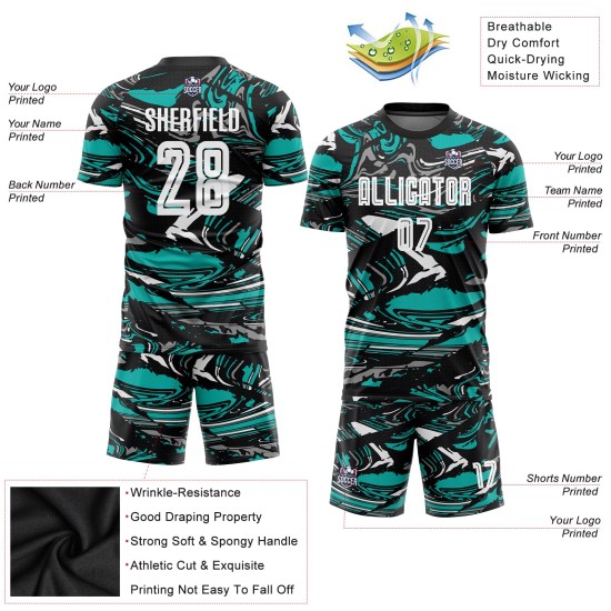 Camiseta Uniforme Blanco-Aqua Sublimación Figura Fútbol Personalizada Camiseta Uniforme Blanco-Aqua Sublimación Figura Fútbol Personalizada