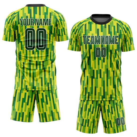 Camiseta de fútbol personalizada verde neón, sublimación verde-dorada Camiseta de fútbol personalizada verde neón, sublimación verde-dorada