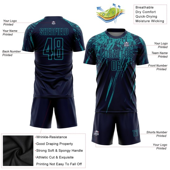 Camiseta de fútbol de sublimación verde azulado personalizada Camiseta de fútbol de sublimación verde azulado personalizada