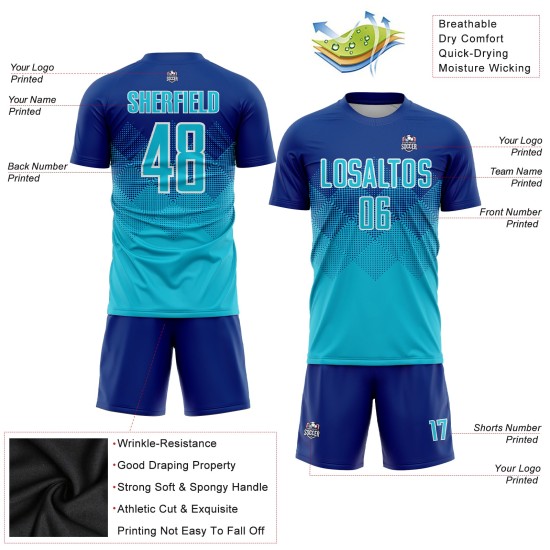 Camiseta de uniforme de sublimación personalizada azul-blanca de Lakes Royal Soccer