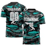 Camiseta Uniforme Blanco-Aqua Sublimación Figura Fútbol Personalizada Camiseta Uniforme Blanco-Aqua Sublimación Figura Fútbol Personalizada
