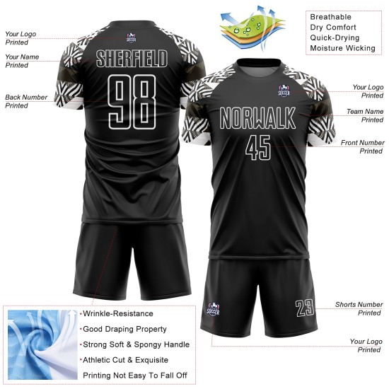 Camiseta personalizada con patrón geométrico negro, uniforme de fútbol de cebra, sublimación, blanco y negro