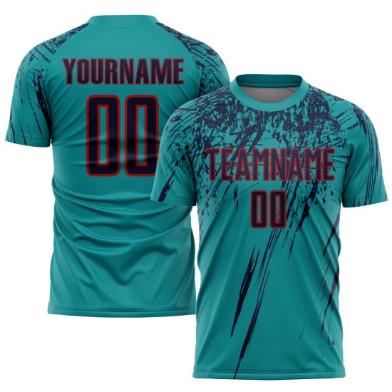 Uniforme de fútbol personalizado de sublimación azul marino y rojo