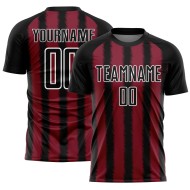 Camiseta de fútbol personalizada de sublimación en negro carmesí y blanco.