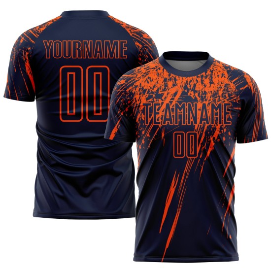 Camiseta de fútbol personalizada de sublimación azul marino naranja Camiseta de fútbol personalizada de sublimación azul marino naranja