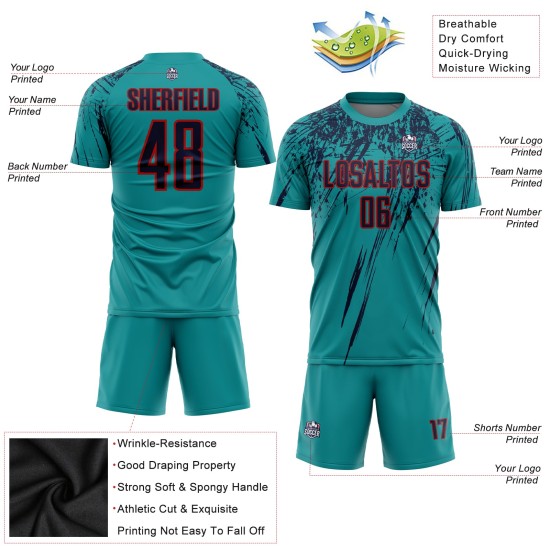 Uniforme de fútbol personalizado de sublimación azul marino y rojo