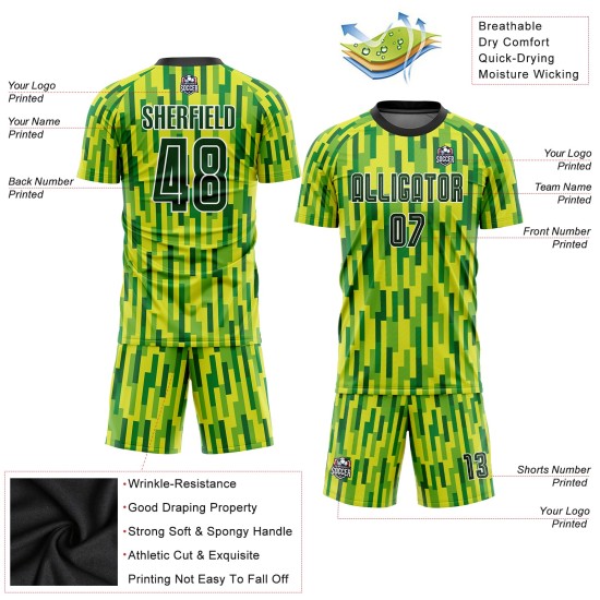 Camiseta de fútbol personalizada verde neón, sublimación verde-dorada Camiseta de fútbol personalizada verde neón, sublimación verde-dorada