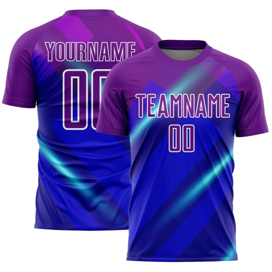 Uniforme personalizado de sublimación de fútbol morado y blanco de Jersey Lines Royal Uniforme personalizado de sublimación de fútbol morado y blanco de Jersey Lines Royal